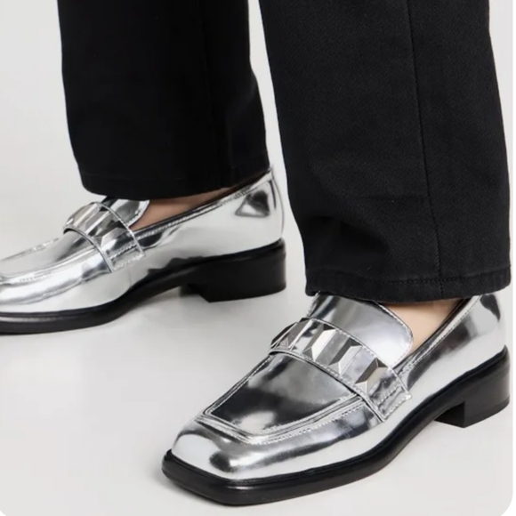 Rag & bone Silver Maxwell Loafers Flats NWT Studded Shiny Leather Casual Grunge - Picture 3 of 14